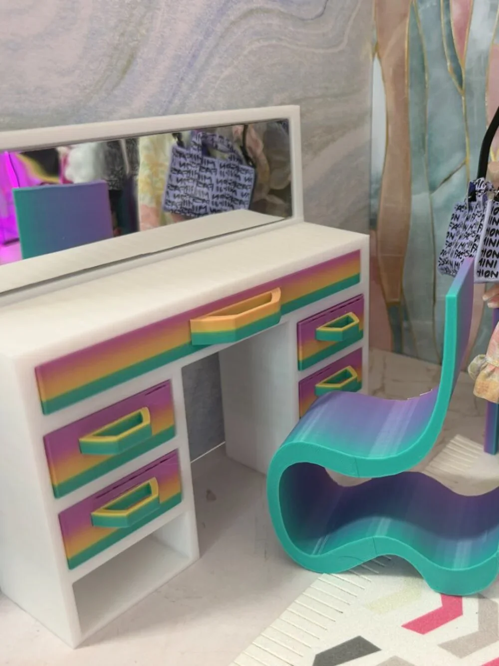 Barbie Vanity Makeup Table with Mirror and Chair | 11.5 Inch Doll Furniture